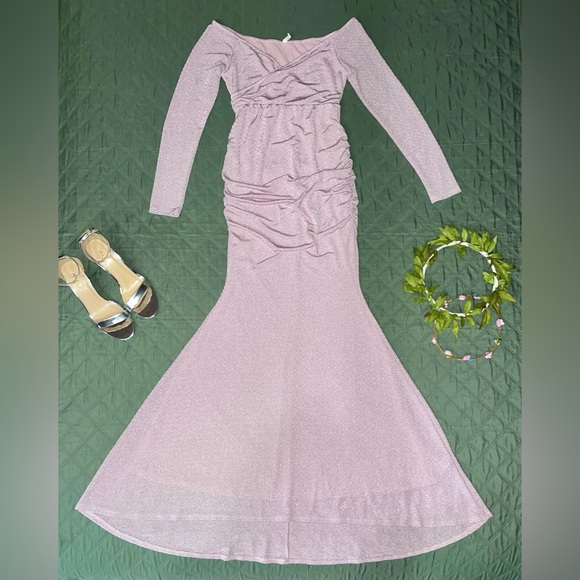 PINKBLUSH Metallic Pink Off-Shoulder Maternity Gown, Size Small, LIKE NEW - Picture 4 of 12